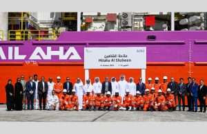 A ceremony to mark the signing of a charter agreement for the jack up barge Milaha Al Shaheen between Milaha and NOC