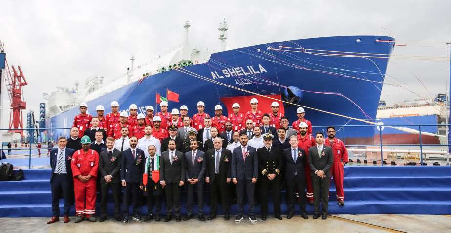 ADSNOC LNG carrier Al Shelila's naming and delivery ceremony was attended by Muhannad Sulaiman Al Naqbi, UAE Consul General in Shanghai; Captain Abdulkareem Al Masabi, CEO of ADNOC L&S; Lin Ou, Chairman of Jiangnan Shipyard, Tony Liang, General Manager, Wanhua Chemical Group, Rong Yao of CSTC, Norbert Kray of DNV and Sebastien Fatet of GTT