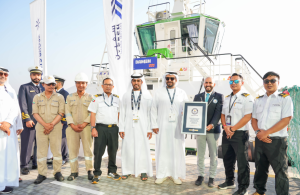 Capt. Ammar Al Shaiba receives the Guinness World Record for the Most Powerful Electric Tugboat