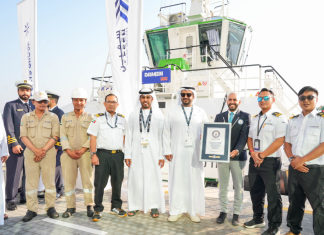 Capt. Ammar Al Shaiba receives the Guinness World Record for the Most Powerful Electric Tugboat