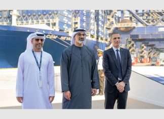 His Highness Sheikh Khaled bin Mohamed bin Zayed Al Nahyan was briefed on CMA Terminals Khalifa Port by Captain Mohamed Juma Al Shamisi, Managing Director and Group CEO of AD Ports Group, in the presence of Rodolphe Saadé, Chairman and Chief Executive Officer of the CMA CGM Group
