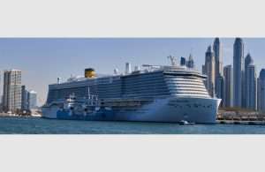 The Green Zeebrugge supplying the first LNG bunkers to the cruise ship Costa Smerelda while berthed in Dubai