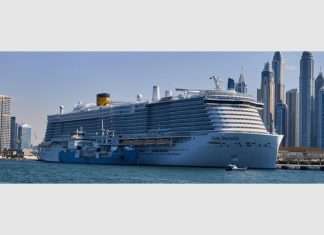 The Green Zeebrugge supplying the first LNG bunkers to the cruise ship Costa Smerelda while berthed in Dubai