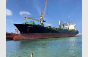 The containership Lobivia alongside in Colombo for damage repairs