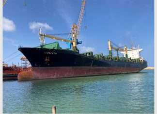 The containership Lobivia alongside in Colombo for damage repairs