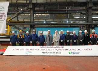 The steel cutting ceremony for the six new gas carriers destined for the Nakilat fleet