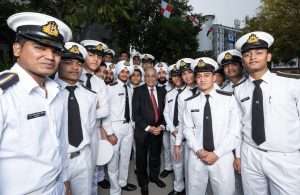 Dr Harry Banga, Chairman of The Caravel Group, meets cadets at the International Maritime Institute (IMI)