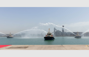 The new tugs arriving at the ASRY shipyard in Hidd