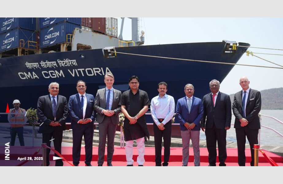 Story-8 Dignitaries welcome CMA CGM Vitoria at JNPT to mark it becoming the French carriers first Indian flagged vessel