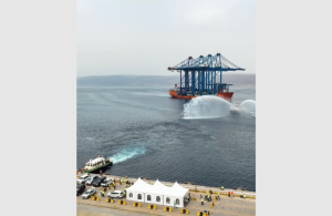 The new STS crane arriving at Aqaba Container Terminal