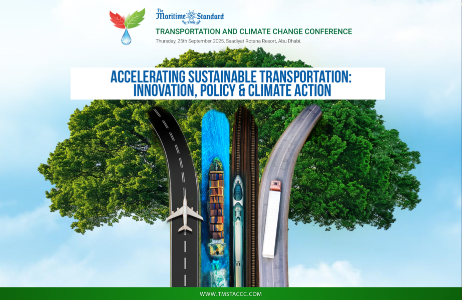 Story-3 Transportation & Climate Change Conference 2025 launch session in Abu Dhabi focusing on maritime net-zero strategies, policy, finance, and AI-driven innovation