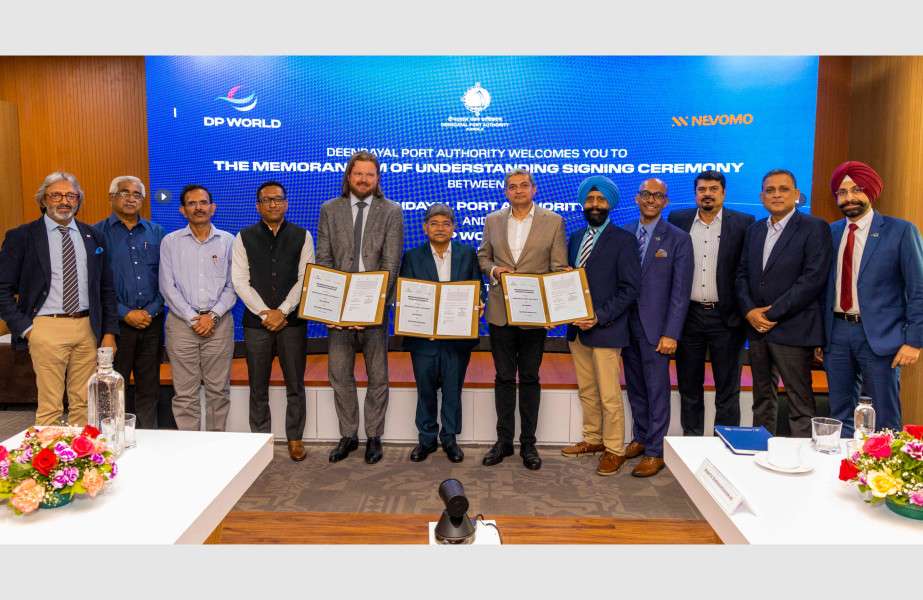 The MoU was signed by Shri Sushil Kumar Singh, IRSME, Chairman of Deendayal Port Authority (DPA), Rizwan Soomar, CEO & Managing Director, Middle East, North Africa, India Subcontinent, DP World, and Przemek (Ben) Paczek, CEO Nevomo Group, along with other senior dignitaries in Kandla, Gujarat