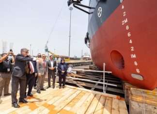The official launching of one of the new bunker vessels at ASRY in Bahrain