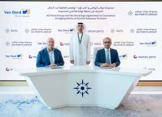 Mohammed Al Tamimi, Chief Executive Officer, Noatum Ports, and Godfried Van Oord, Area Manager Middle East, Van Oord, signing the new dredging agreement