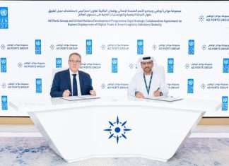Abdallah Al Dardari, United Nations Assistant Secretary-General and Director of the Regional Bureau for Arab States - United Nations Development Programme and Captain Mohamed Juma Al Shamisi, Managing Director and Group CEO, AD Ports Group signing the strategic cooperation agreement