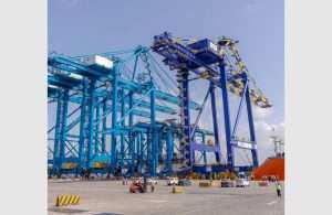 The new quay crane at Mundra International Container Terminal Central Asian shipping