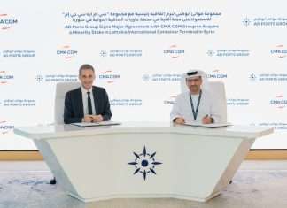 The agreement was signed in Abu Dhabi, in presence of Captain Mohamed Juma Al Shamisi, Managing Director and Group CEO of AD Ports Group, and Rodolphe Saadé, Chairman and Chief Executive Officer of CMA CGM Group