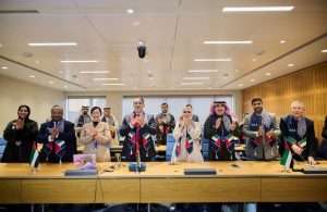 The UAE team celebrating its success in winning IMO Council membership under category B once again