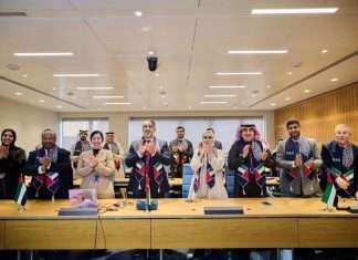 The UAE team celebrating its success in winning IMO Council membership under category B once again