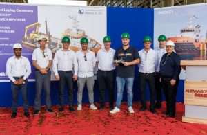 Management from Albwardy Damen and Herman Senior at the keel laying ceremony for the new MPV