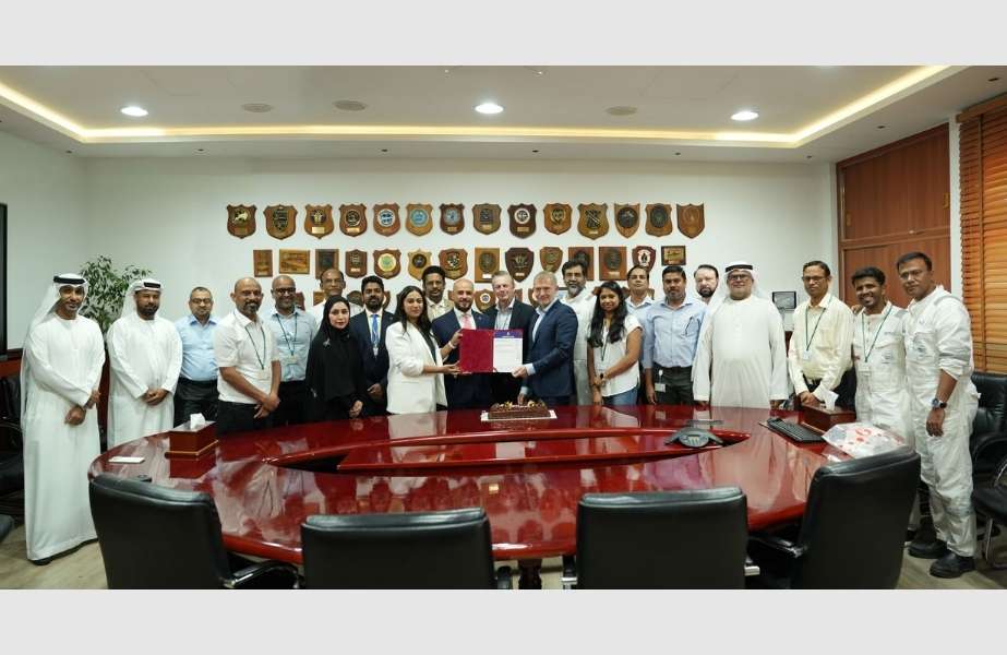 Story-5 Drydocks World’s chief executive, Rado Antolovic, being presented with the ISO/IEC 270001:2022 certification by BV