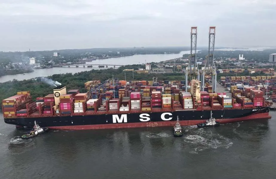 MSC Ilaria alongside at DP World Cochin recently, where it set a new record for containers handled by the terminal during a single call
