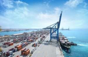 The three new quayside gantry cranes arriving at Jeddah port