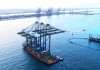 The three new quayside gantry cranes arriving at Jeddah port