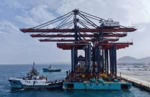 The new STS cranes arriving alongside at the new Safaga multipurpose terminal