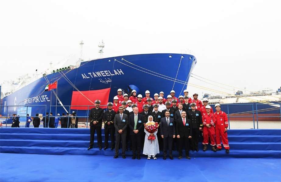 Story-3 Muna Mussa, Manager of General Services at ADNOC L&S, acted as godmother in the naming ceremony of Al Taweelah,at Jiangnan Shipyard in Shanghai