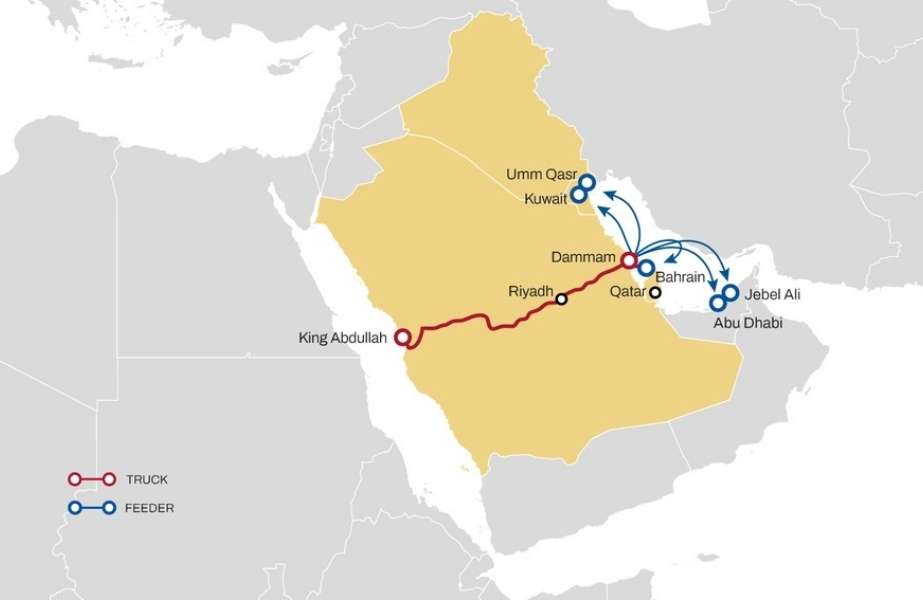 MSC’s land bridge service involving trucking from King Abdullah port to Dammam and onward feeders by short sea shipping
