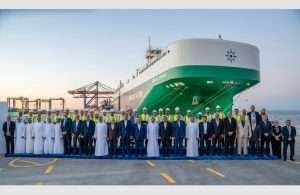 His Excellency Lieutenant-General Eng. Kamel El Wazir, Minister of Transport - Egypt and Captain Mohamed Juma Al Shamisi, Managing Director and Group CEO of AD Ports Group, along with senior officials, at the start of trial operations at Safaga port