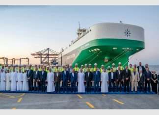 His Excellency Lieutenant-General Eng. Kamel El Wazir, Minister of Transport - Egypt and Captain Mohamed Juma Al Shamisi, Managing Director and Group CEO of AD Ports Group, along with senior officials, at the start of trial operations at Safaga port