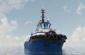 Computer-generated image of the new green tug design that will be built at Cochin Shipyard with ABB technology