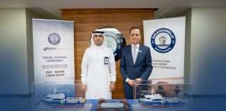 The signing ceremony for the two new offshore support vessels which will be built for Bahri Logistics at Grandweld Shipyard in Dubai