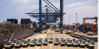The new electric terminal tractors at Jeddah Islamic Port’s South Container Terminal