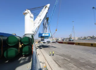 DP World takes delivery of mobile harbour cranes for Tartous port One of the new mobile harbour cranes being offloaded at the port of Tartous in Syria
