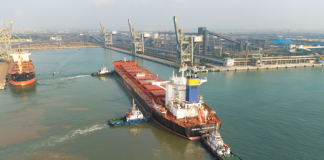 The bulk carrier Mineral Kwangyang berthing at Paradip port