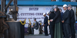 The steel cutting ceremony for the TRAnsverse electric tugs at Cochin’s shipyard