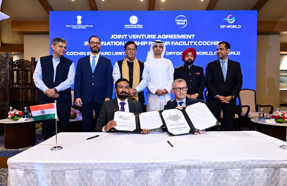 Story-2 The agreement was signed by Captain Rado Antolovic, PhD, CEO, Drydocks World, and Jose V J, Chairman & Managing Director of Cochin Shipyard Ltd., on the sidelines of the BRICS Summit 2026 in New Delhi, in the presence of Shri Sarbananda Sonowal, Hon’ble Union Minister of Ports, Shipping and Waterways (MoPSW), and H.E. Omran Sharaf Alhashimi, UAE Assistant Foreign Minister for Advanced Science and Technology