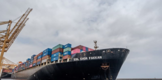 The ESL Khorfakkan making its maiden call at the Gulftainer Khorfakkan Container Terminal