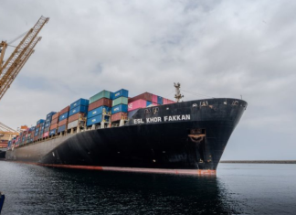 The ESL Khorfakkan making its maiden call at the Gulftainer Khorfakkan Container Terminal