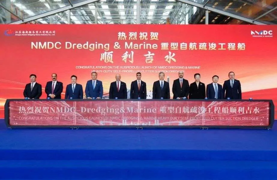 VIPs at the launch ceremony for the new NMDC dredger, Abu Al Bakhoush