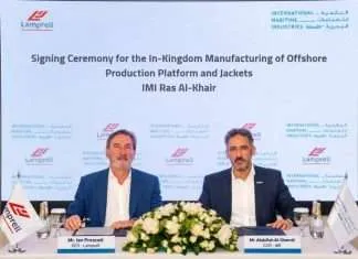 Ian Prescott, CEO of Lamprell and Abdullah Al-Ghamdi, Chief Executive Officer of IMI, signing the new agreement